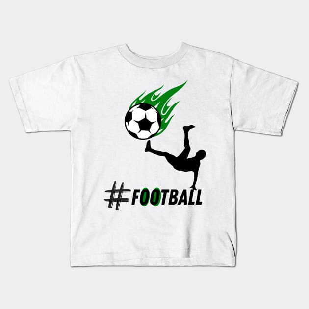 Football Green flame Ball Kids T-Shirt by O.M design